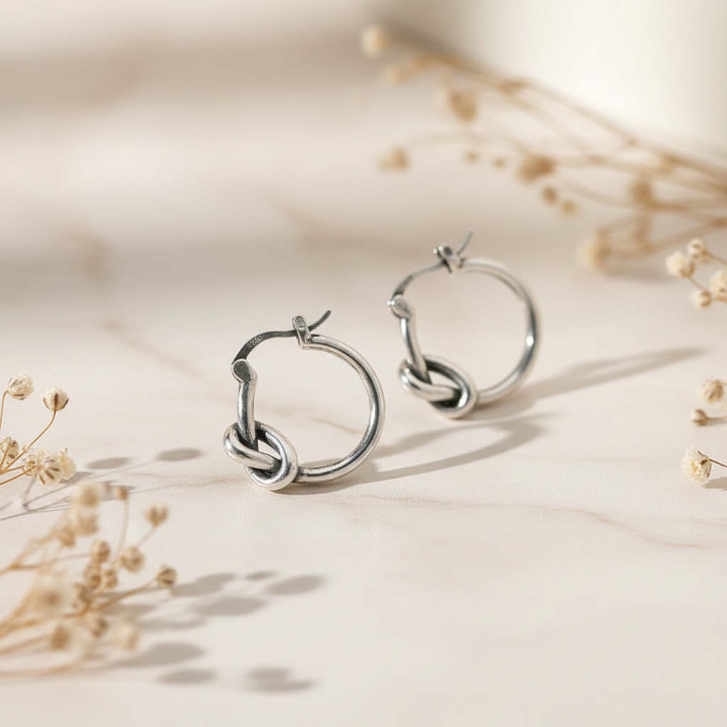 925 Sterling Silver Knot Hoop Earrings