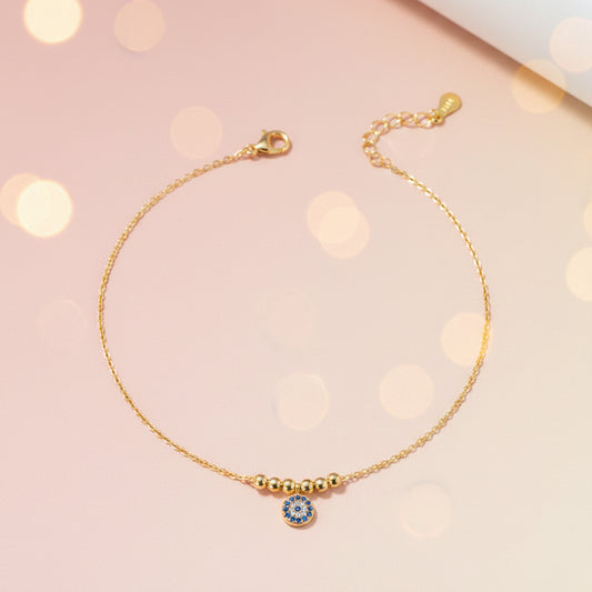 Gold Plated 925 Silver Evil Eye Anklet