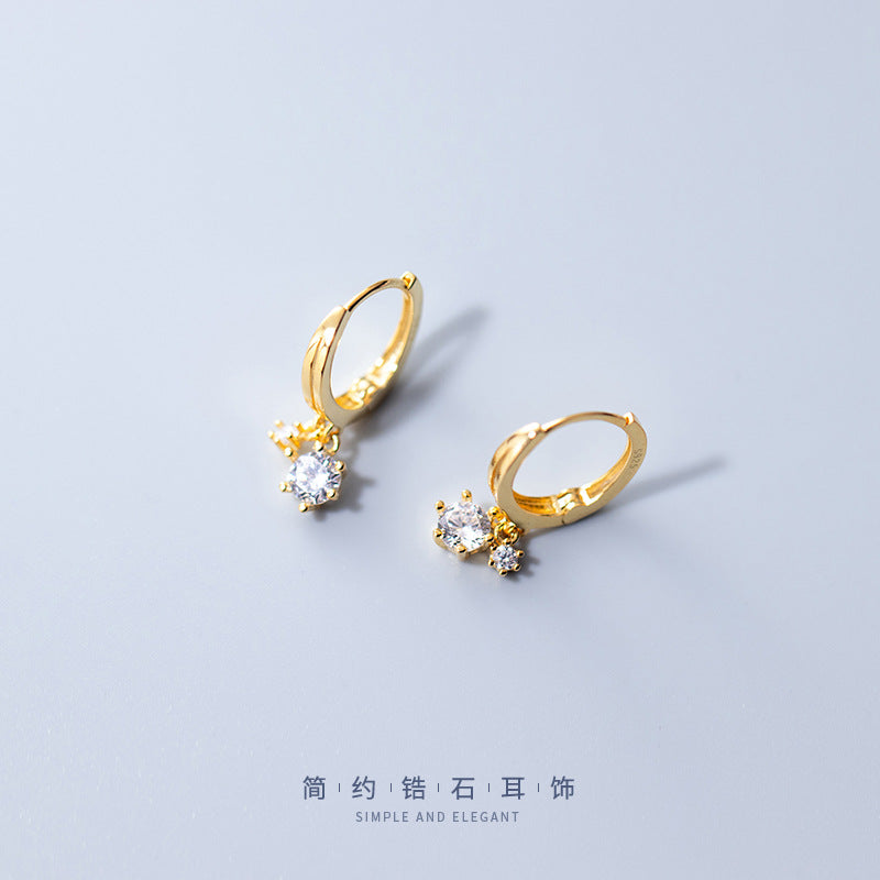 Gold Plated 925 Sterling Silver CZ Stone Drop Hoop Earrings