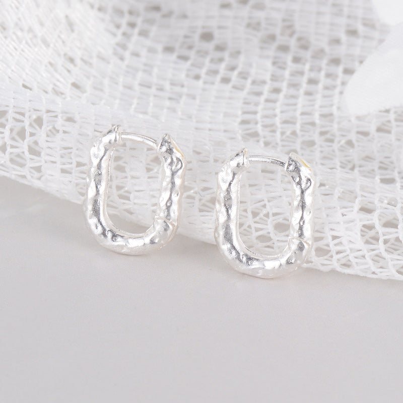 Rhodium Plated 925 Silver Textured Square Hoop Earrings