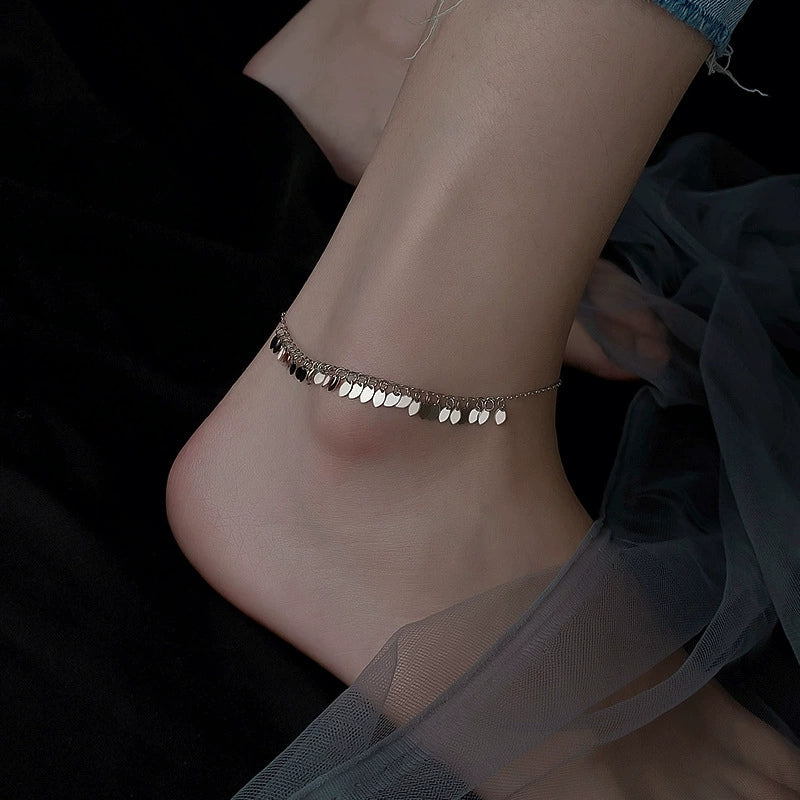 Rhodium Plated 925 Silver Leaf Chain Anklet