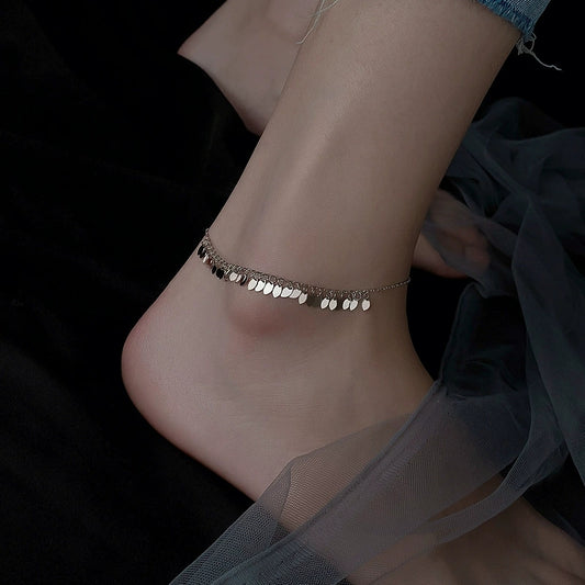 Rhodium Plated 925 Silver Leaf Chain Anklet