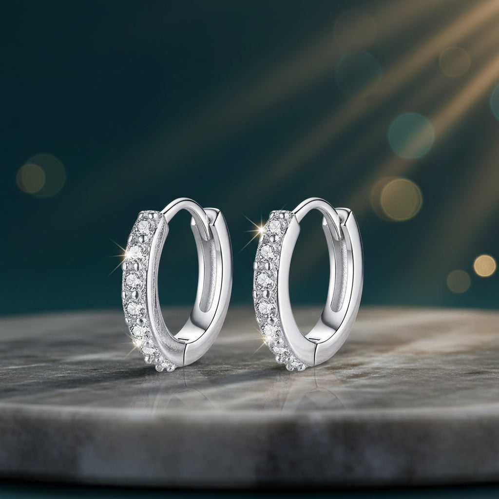 925 Sterling Silver CZ Huggy Hoop Earrings