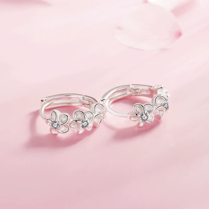 925 Sterling Three Flower Hoop Earrings