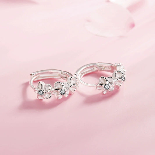 925 Sterling Three Flower Hoop Earrings
