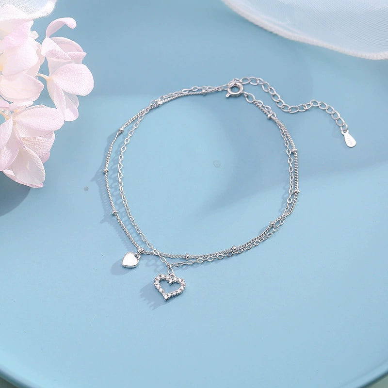Rhodium Plated 925 Silver Layered Chain Anklet