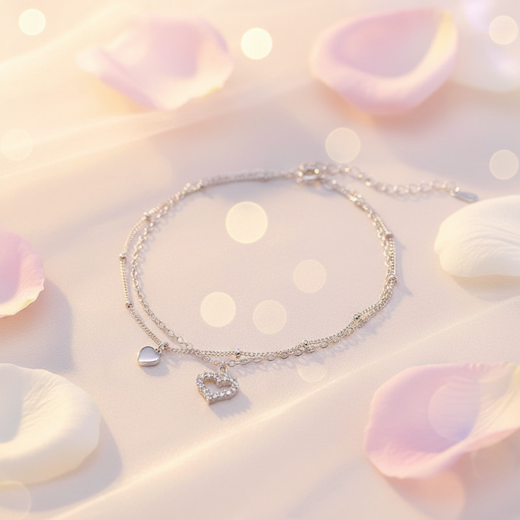 Rhodium Plated 925 Silver Layered Chain Anklet