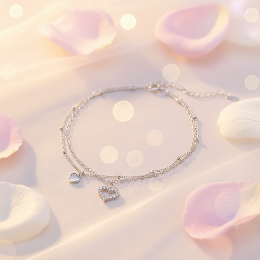 Rhodium Plated 925 Silver Layered Chain Anklet