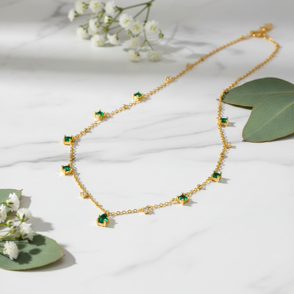 Gold Plated 925 Sterling CZ Charm Bead Necklace