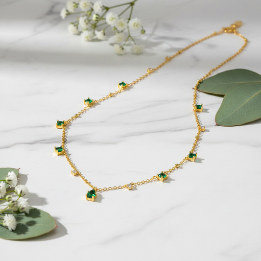 Gold Plated 925 Sterling CZ Charm Bead Necklace