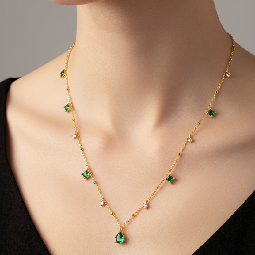 Gold Plated 925 Sterling CZ Charm Bead Necklace