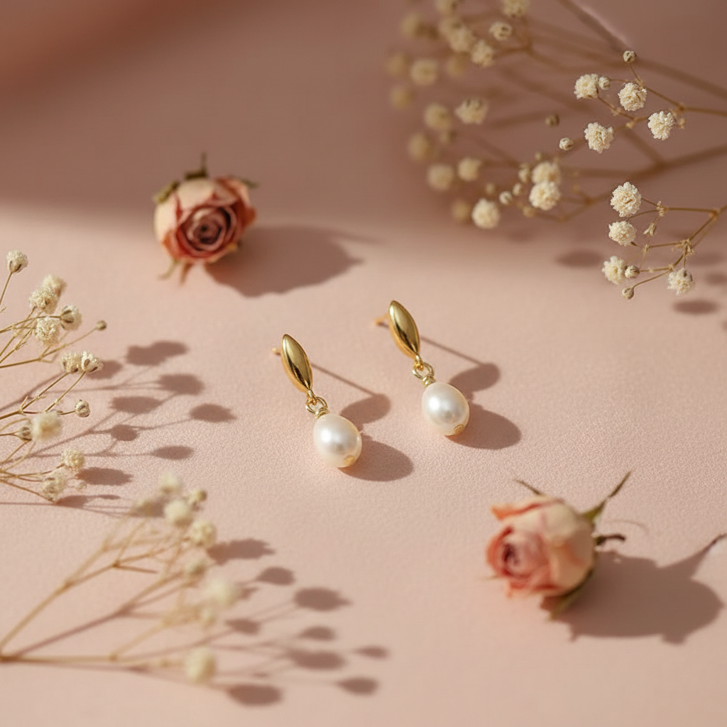 Gold Plated 925 Sterling Silver Pearl Drop Earrings