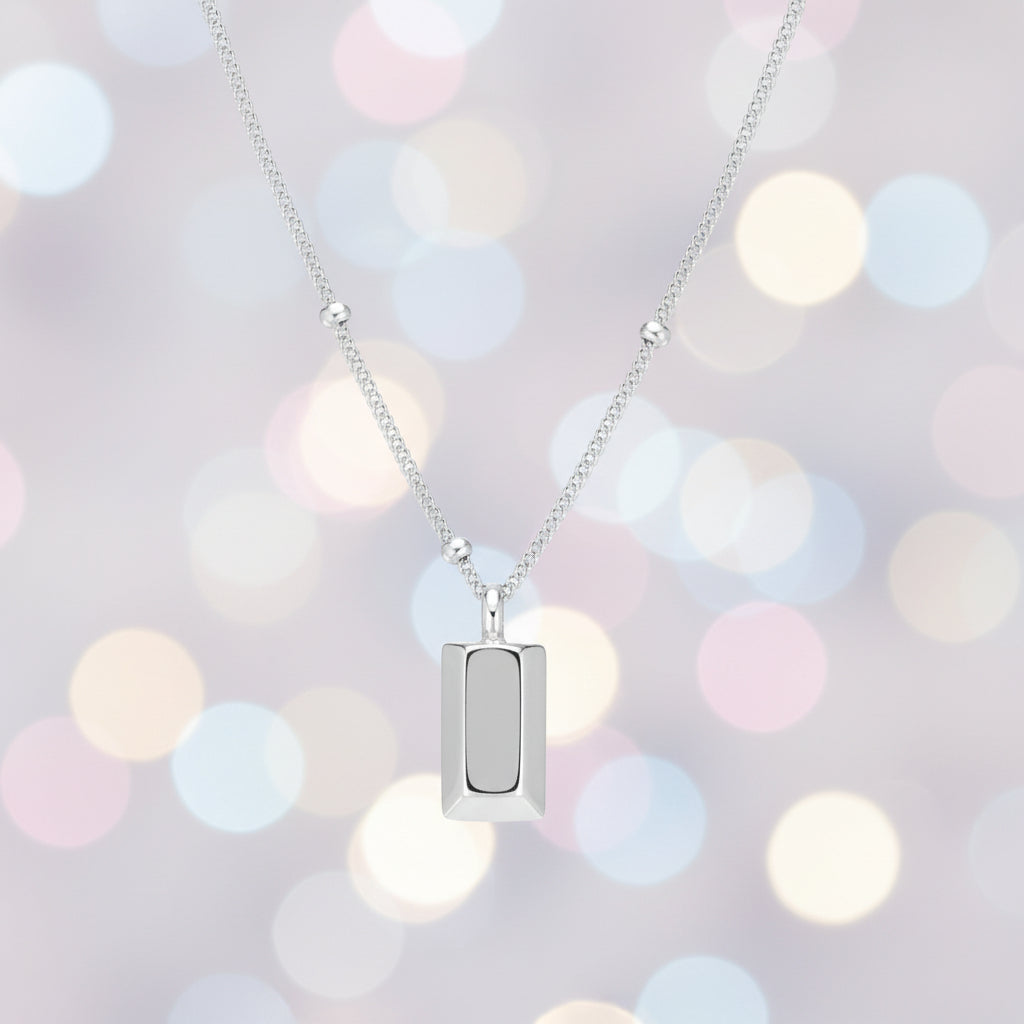 Rhodium Plated 925 Sterling Silver Silver Bar Pendant Necklace