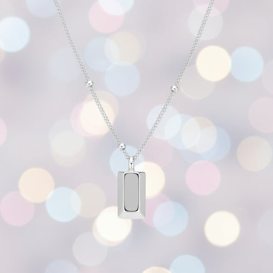 Rhodium Plated 925 Sterling Silver Silver Bar Pendant Necklace