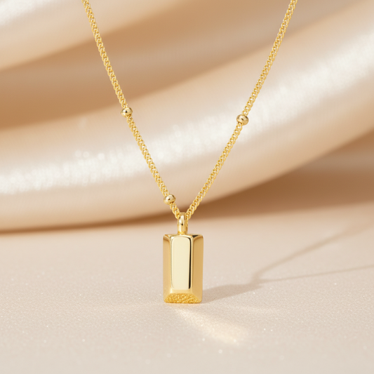 Gold Plated 925 Sterling Silver Gold Bar Pendant Necklace