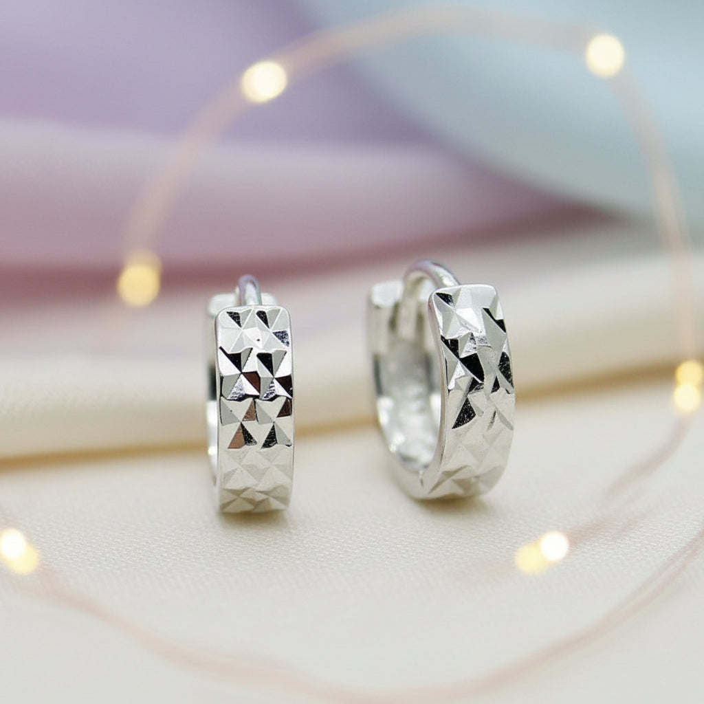 925 Sterling Silver Geometric Cut Hoop Earrings