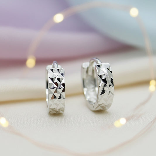 925 Sterling Silver Geometric Cut Hoop Earrings