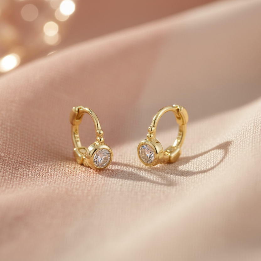 Gold Plated 925 Sterling Round CZ Hoop Earrings