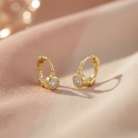 Gold Plated 925 Sterling Round CZ Hoop Earrings