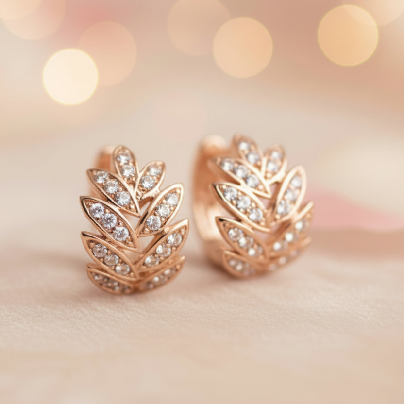 Rose Gold Plated 925 Sterling Silver CZ Huggie Hoop Earrings