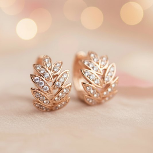 Rose Gold Plated 925 Sterling Silver CZ Huggie Hoop Earrings