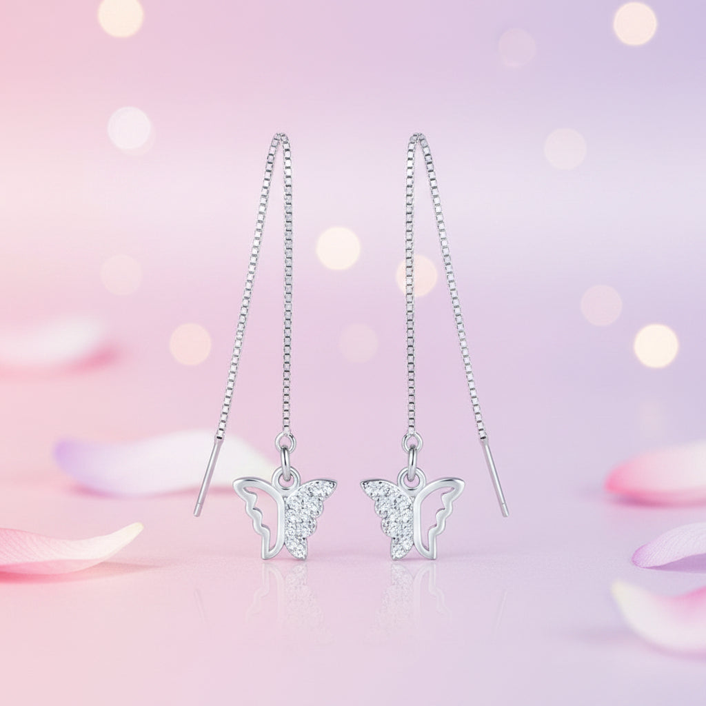 925 Sterling Silver Butterfly Drop Earrings