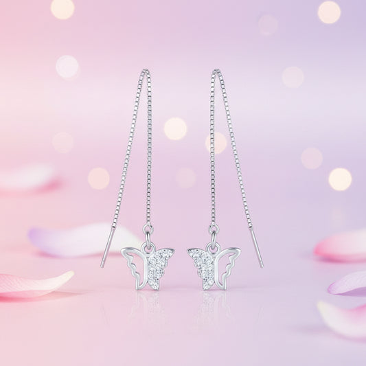 925 Sterling Silver Butterfly Drop Earrings