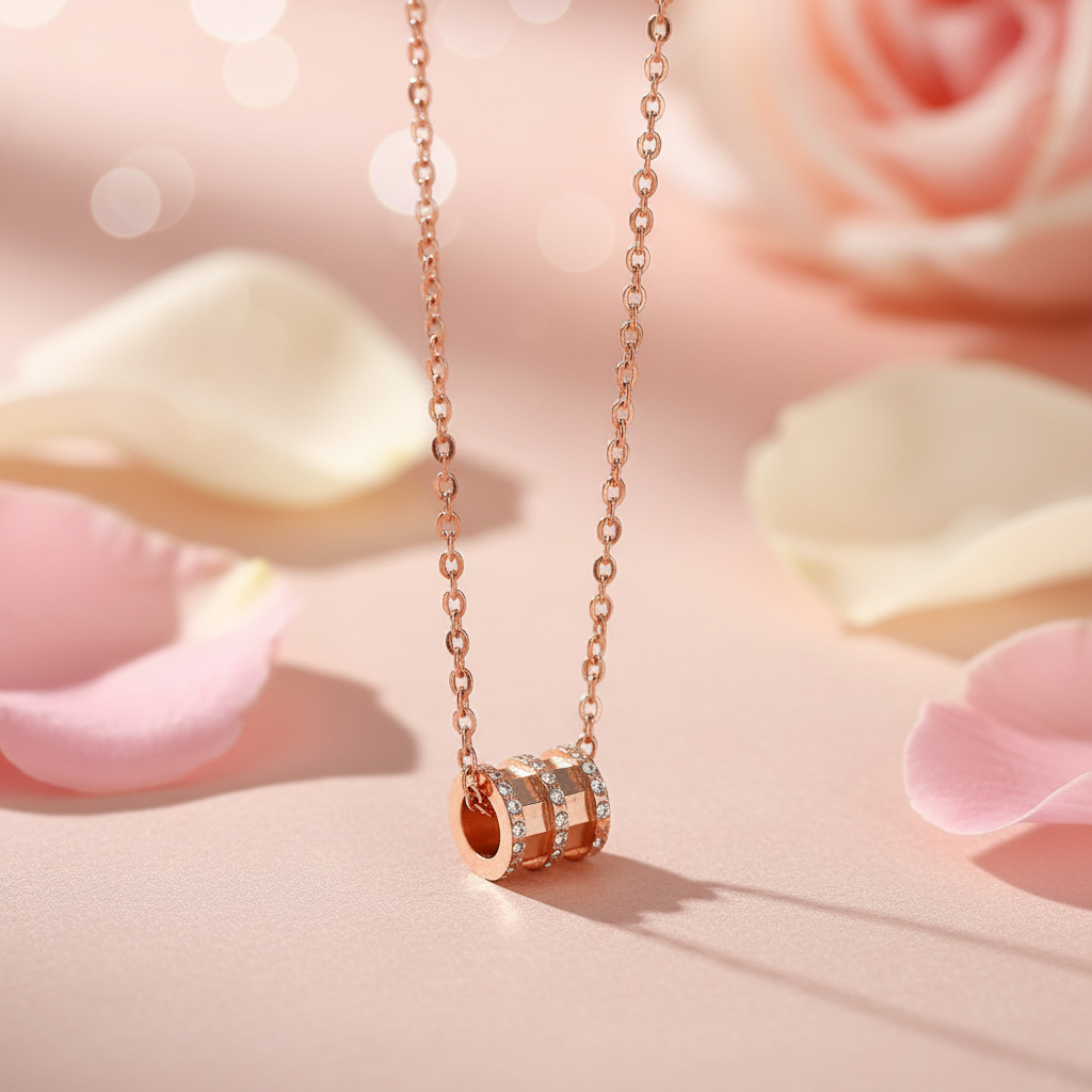Rose Gold Plated 925 Sterling Roller Bead Necklace