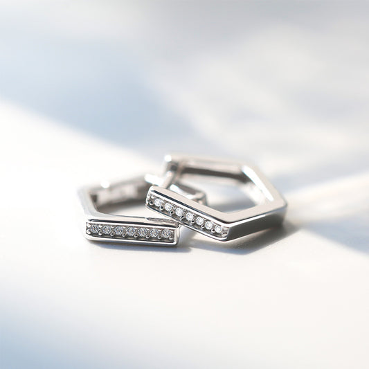 925 Sterling CZ Geometric Hoop Earrings