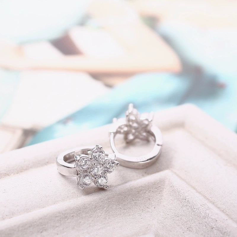 925 Sterling Silver Five Stone Flower Earrings