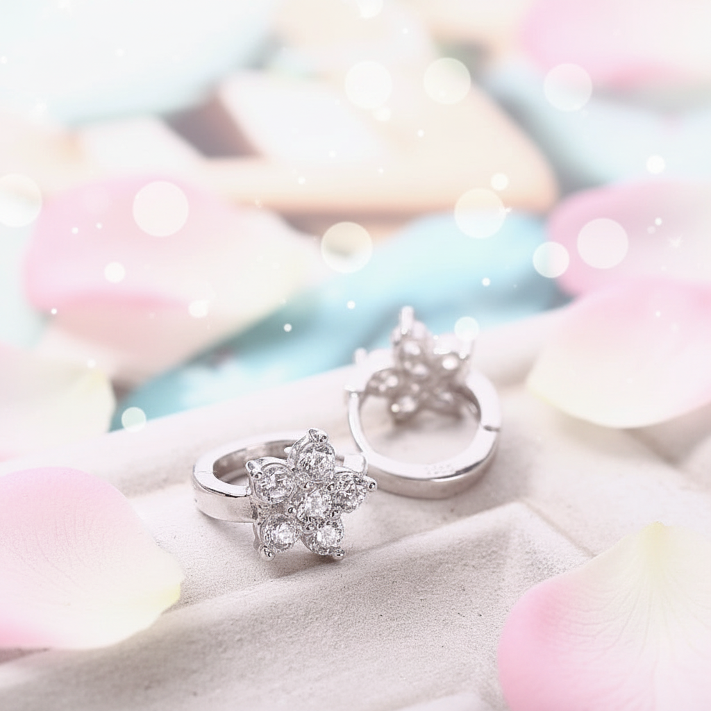 925 Sterling Silver Five Stone Flower Earrings