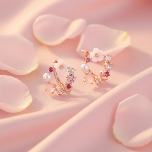Rose Gold Plated 925 Sterling Silver Floral  Stud Earrings