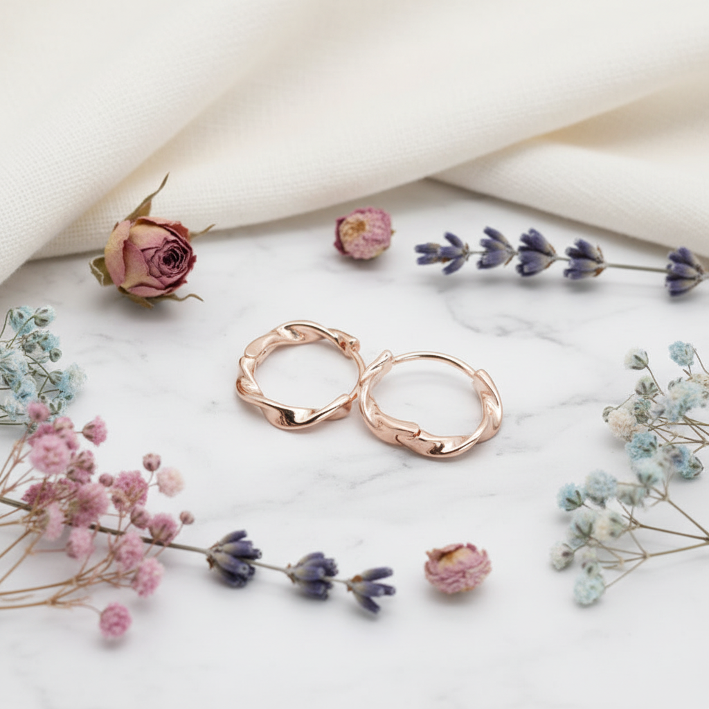 Rose Gold Plated 925 Sterling Silver Twisted Hoop Earrings