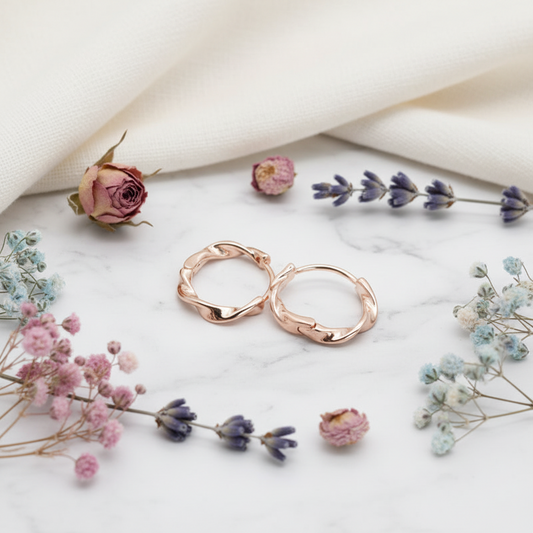 Rose Gold Plated 925 Sterling Silver Twisted Hoop Earrings