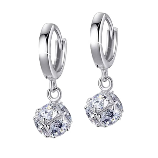 Rhodium Plated 925 Sterling Silver Crystal Ball Hoop Earrings