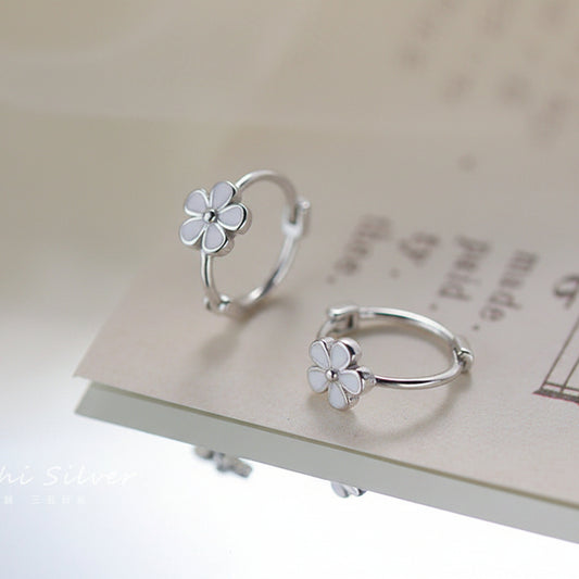 Rhodium Plated 925 Sterling Flower Hoop Earrings