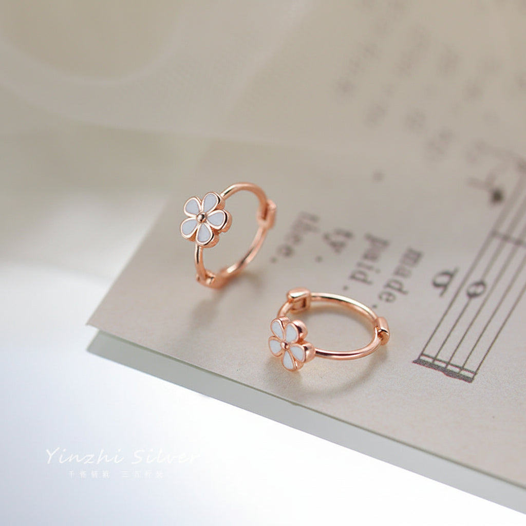 Rose Gold Plated 925 Sterling Flower Hoop Earrings