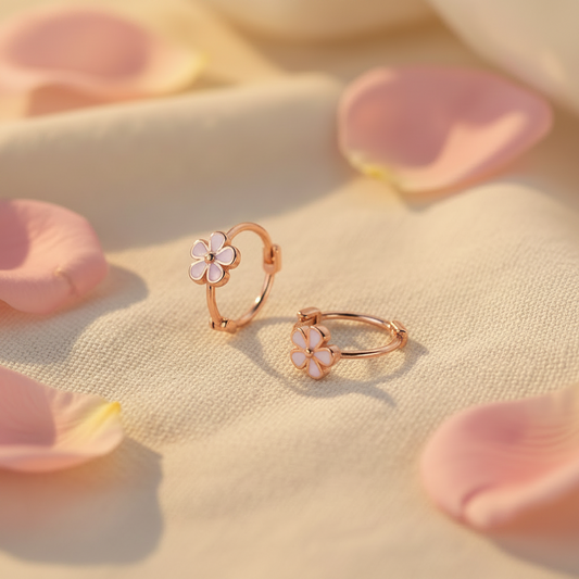 Rose Gold Plated 925 Sterling Flower Hoop Earrings