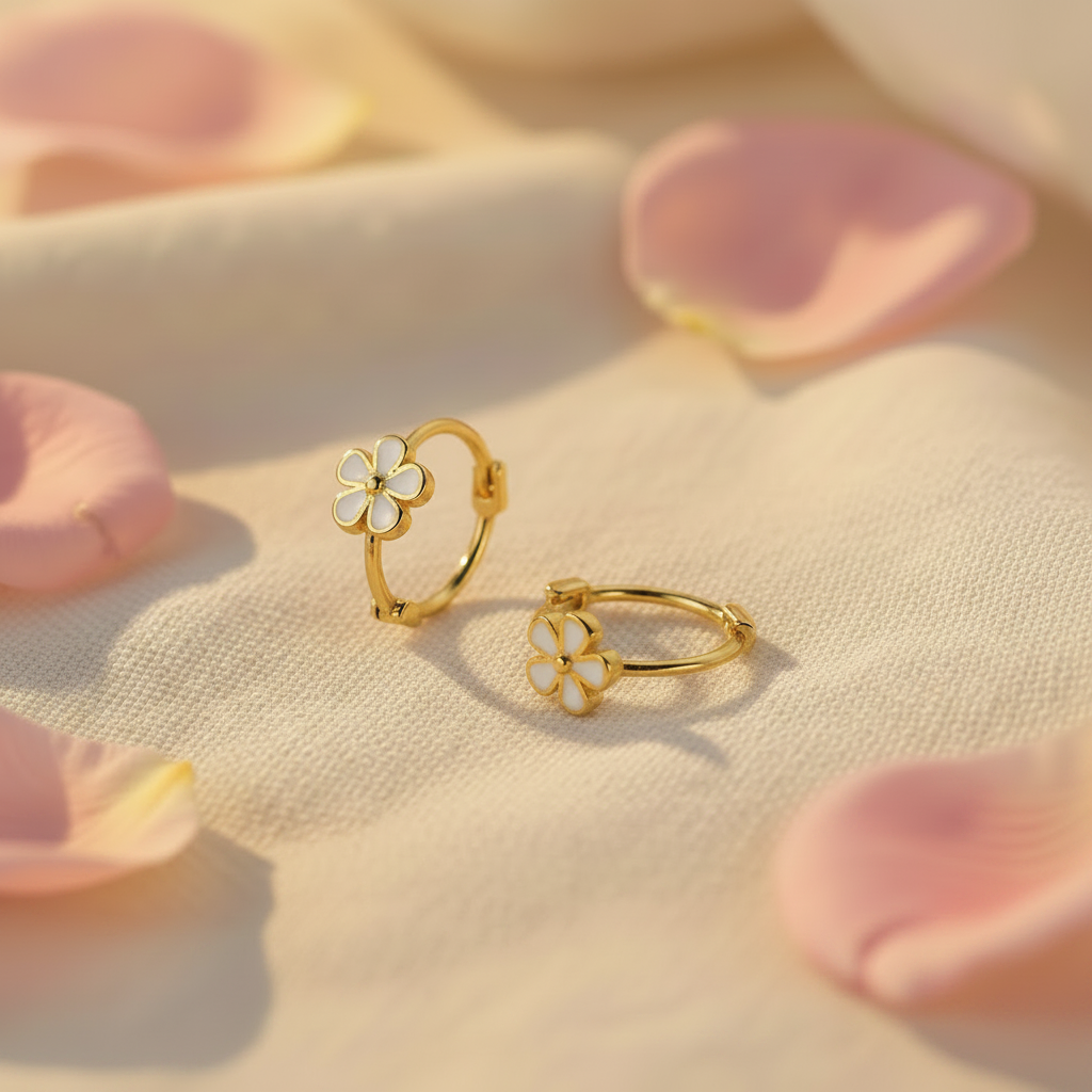 Gold Plated 925 Sterling Flower Hoop Earrings