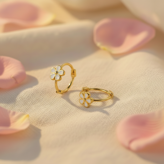 Gold Plated 925 Sterling Flower Hoop Earrings