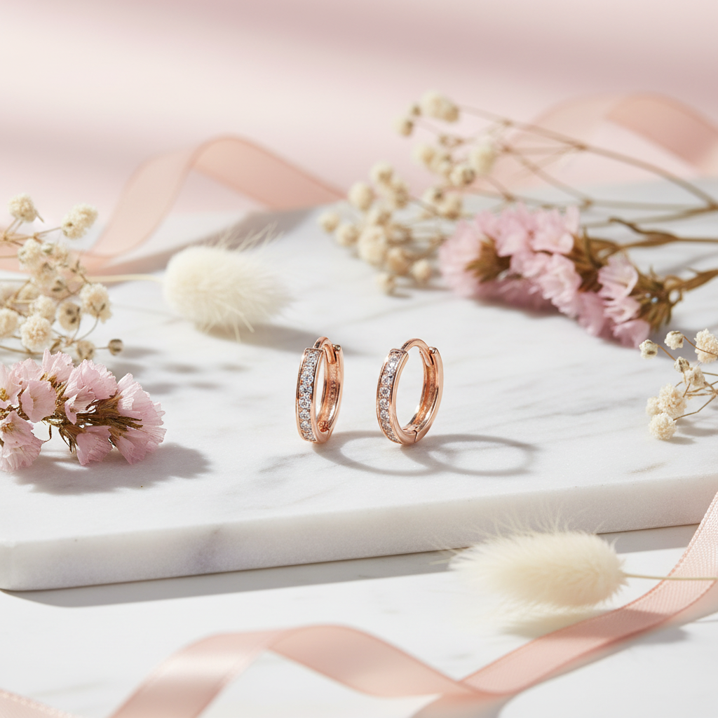 Rose Gold Plated 925 Sterling Silver Huggie Hoop Earrings
