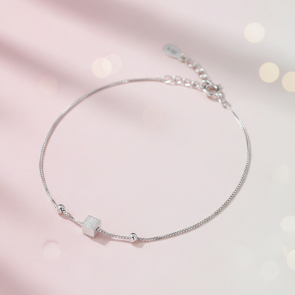 925 Sterling Sqaure Bead Bracelet