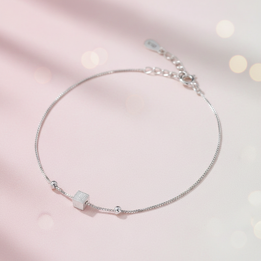 925 Sterling Sqaure Bead Bracelet