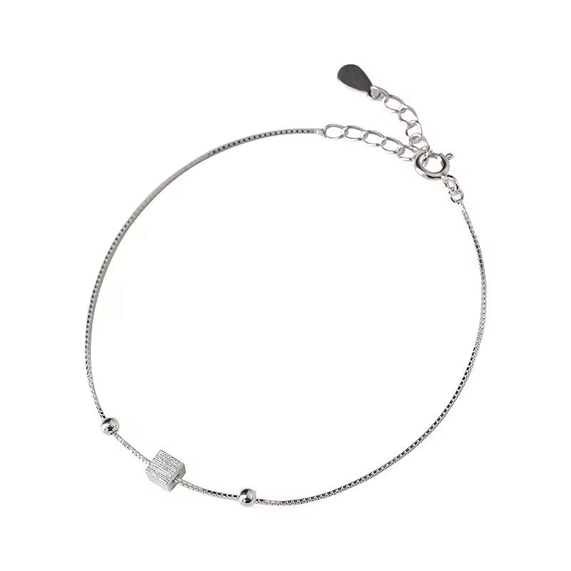 925 Silver Square Bead Anklet