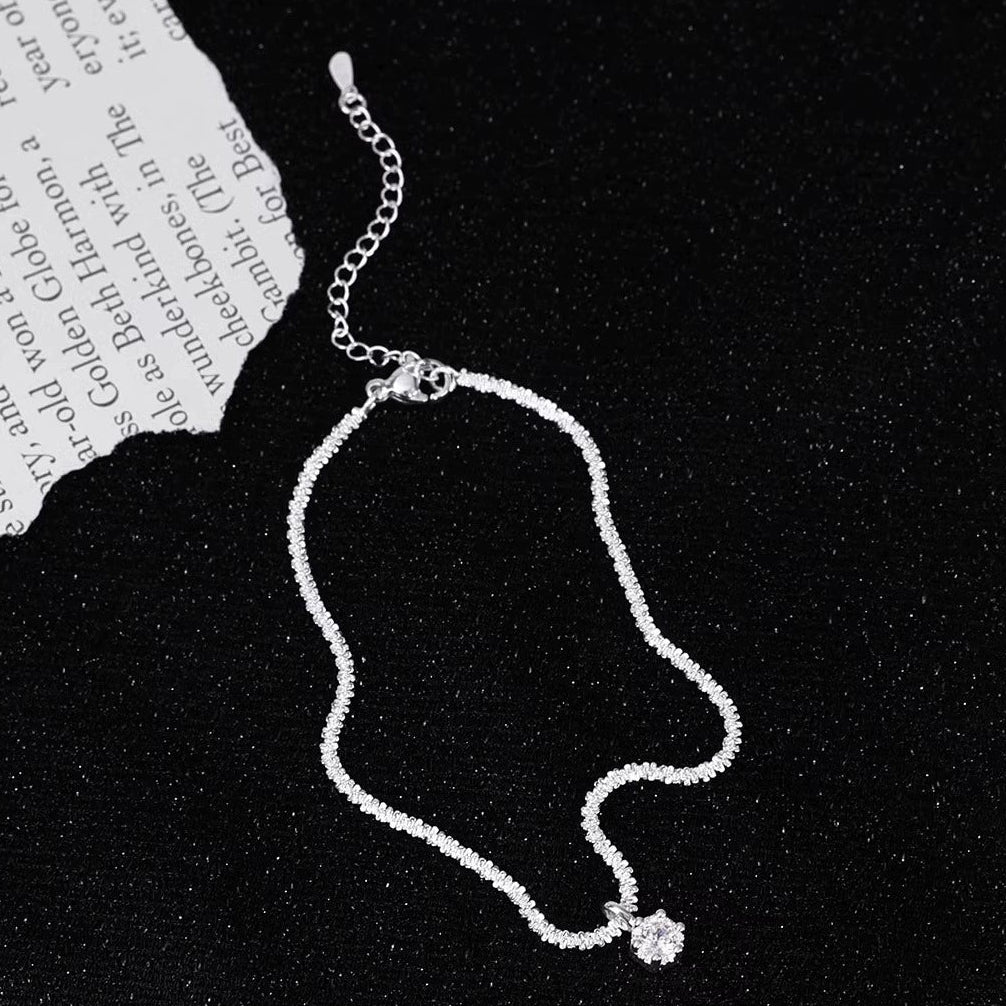 925 Silver Textured Stone Drop Anklet