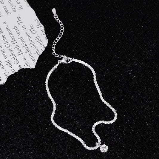 925 Silver Textured Stone Drop Anklet