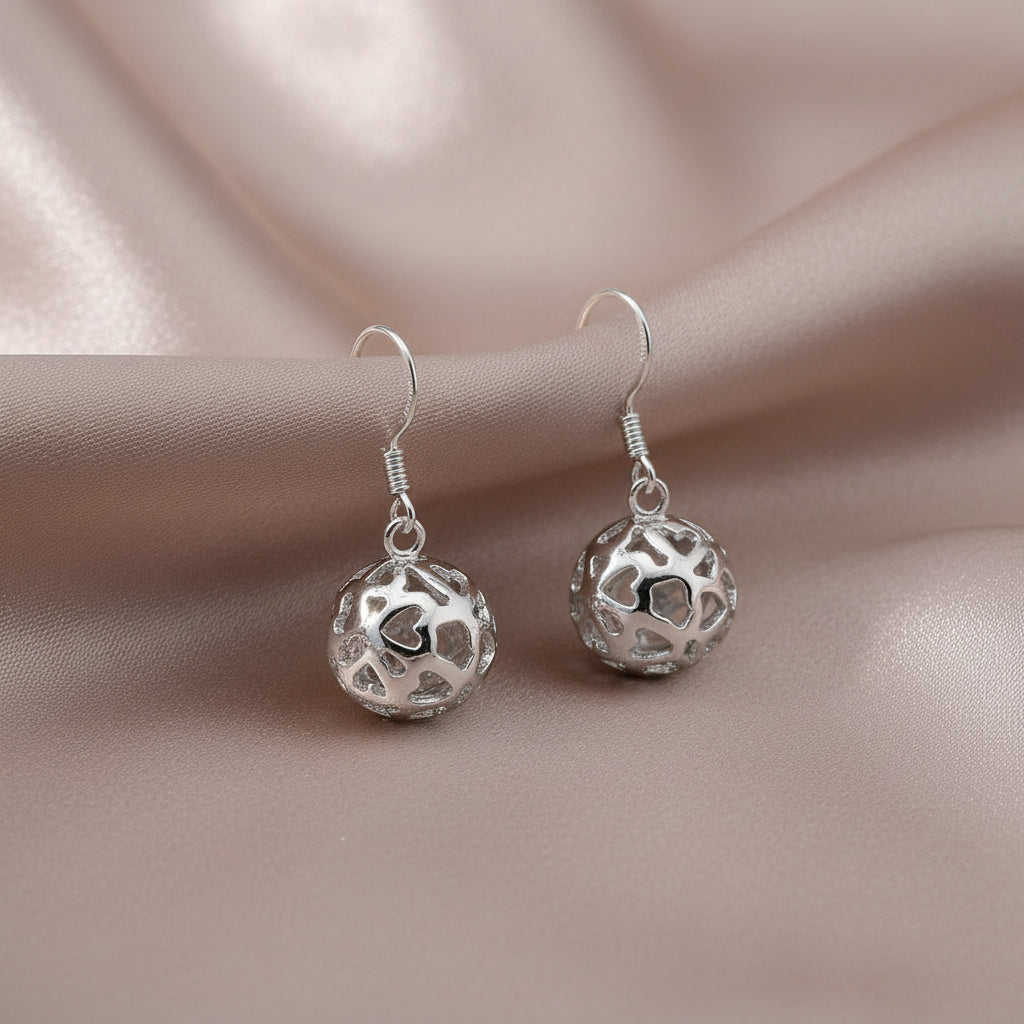 925 Sterling Silver Hollow Ball Drop Earrings
