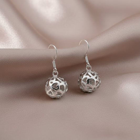 925 Sterling Silver Hollow Ball Drop Earrings