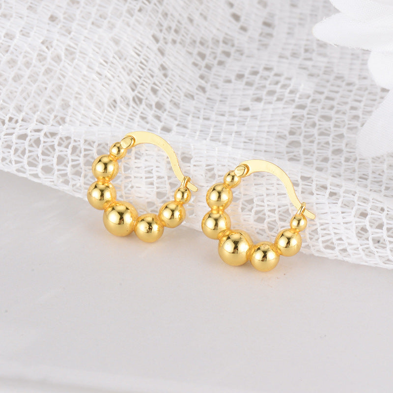Gold Plated 925 Sterling Silver Beaded Hoop Earrings