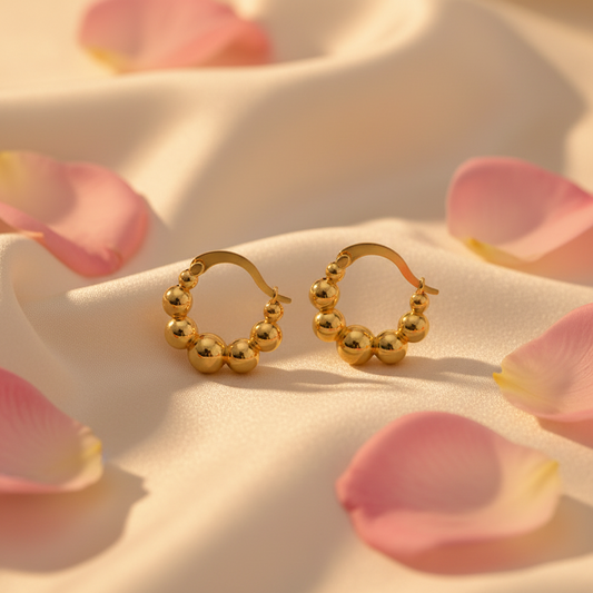 Gold Plated 925 Sterling Silver Beaded Hoop Earrings